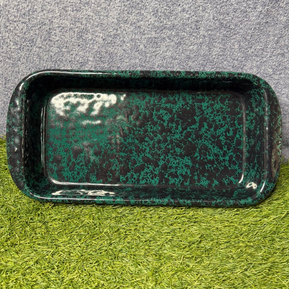 Bennington Potters Vermont Green Spongeware Rectangular Baker Dish 1183 Read